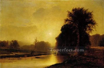  Inness Pintura - Paisaje de prados de otoño tonalista río George Inness